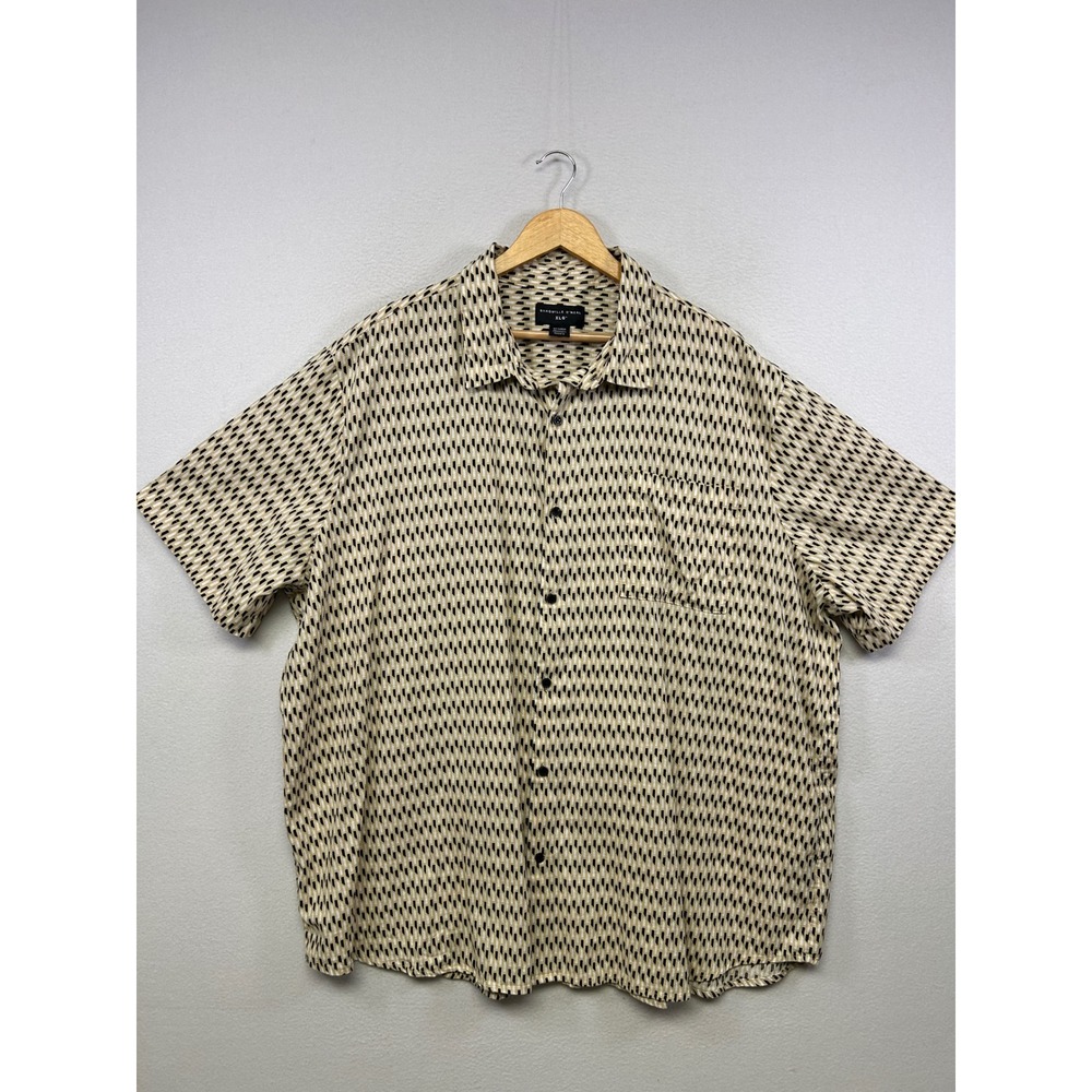 Boho Geometric Shaquille O'Neal Mens 3XL Tan Black Linen Blend Button Down Shirt